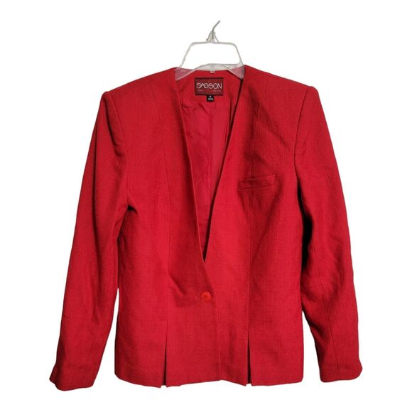 Vintage Sasson Blazer Jacket Women's Size 8 Red Twill 80's 90's Retro Disco - Picture 1 of 9